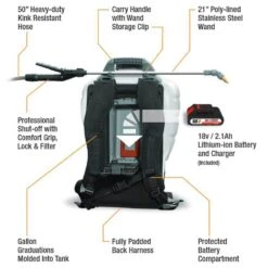 Smith Performance Multi-Purpose 4-Gallon Backpack Sprayer, 18V Li-Ion, 2.0Ah Battery & Compact Charger -Snow Tools Shop 1000Wx1000H 1054