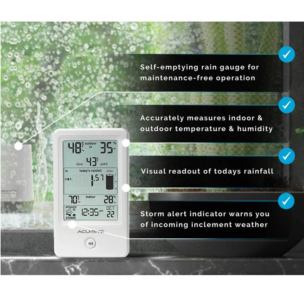 AcuRite Digital Rain Gauge With Indoor Display And Indoor/Outdoor Temperature & Humidity 4 AcuRite Digital Rain Gauge With Indoor Display And Indoor/Outdoor Temperature & Humidity - Image 4
