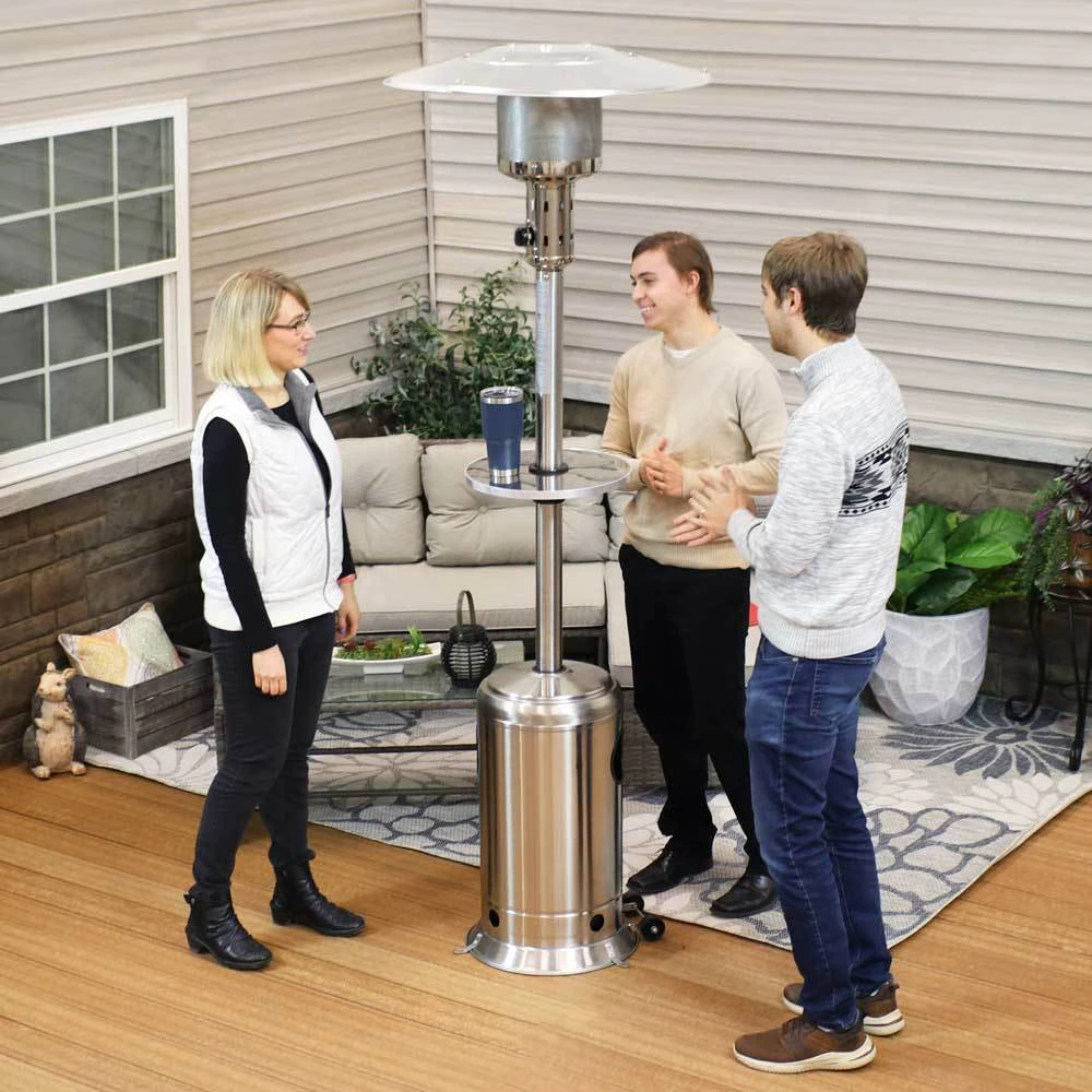 Sunnydaze Outdoor Patio Heater With Shelf, Wheels, And Cover Stainless Steel 7-Foot 5 Sunnydaze Outdoor Patio Heater With Shelf, Wheels, And Cover Stainless Steel 7-Foot - Image 5